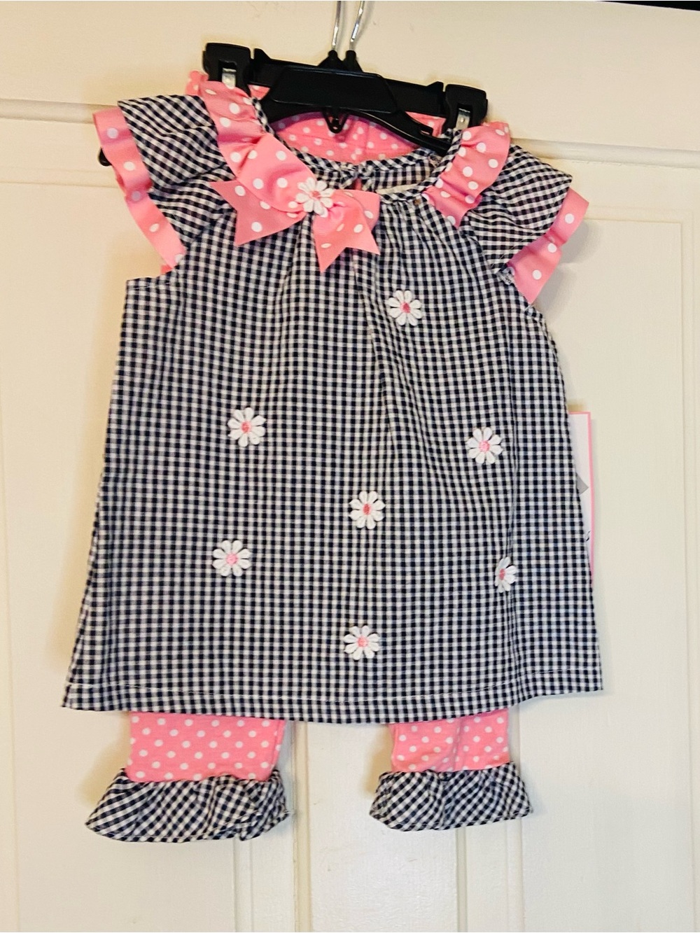 Girls Black Gingham & Pink Dot  Set